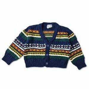 Vintage Paddington 90s Kids Knit Sweater 3T Navy Blue Fair Isle